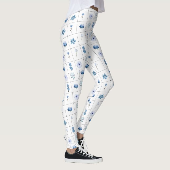 Vit och blå blomma leggings (Höger)