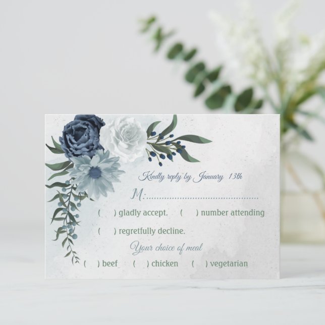 Vit och blå blommigt, val av grönt bröllop-måltid OSA kort (Stående Fram)