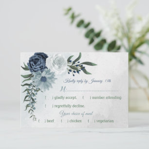 Vit och blå blommigt, val av grönt bröllop-måltid OSA kort