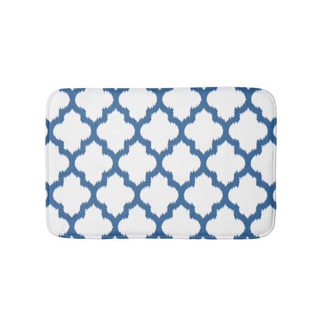 Vit och blå ikat Quatrefoil Geometric Mönster Badrumsmatta (Framsidan)