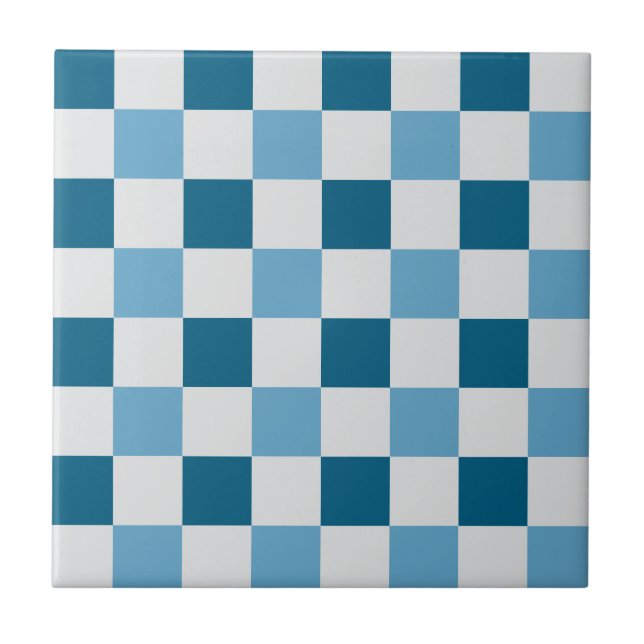 Vit och blå kontrollpanel Mönster Kakelplatta (Framsidan)