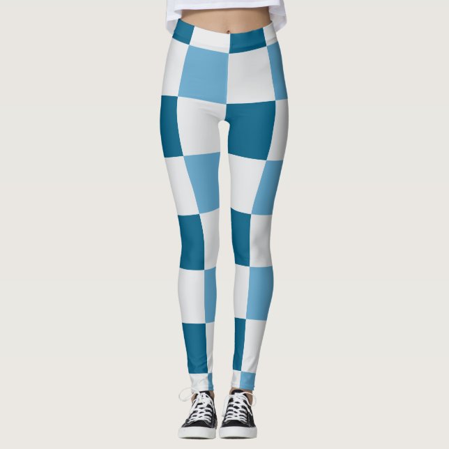 Vit och blå kontrollpanel Mönster Leggings (Framsida)
