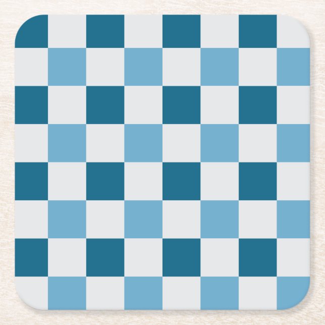 Vit och blå kontrollpanel Mönster Underlägg Papper Kvadrat (Framsidan)