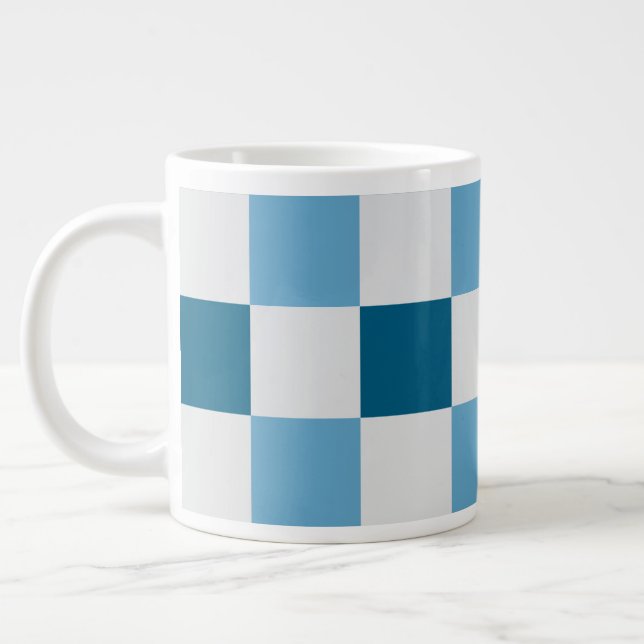 Vit och blå kryssruta Mönster-ruta Jumbo Mugg (Vänster)