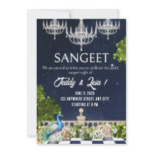 Vit och blå minimal inbjudan till minimal sangeet-
