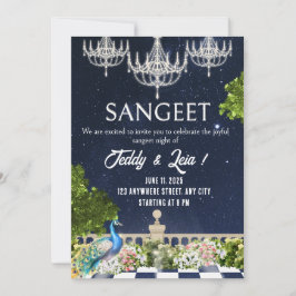 Vit och blå minimal inbjudan till minimal sangeet-