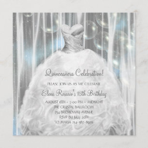 Vit och blå Quinceanera-inbjudan till festklänning Inbjudningar