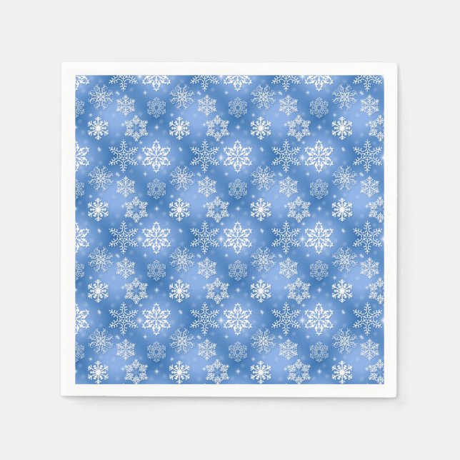 Vit och blå snöflinga mönster pappersservett (Framsidan)