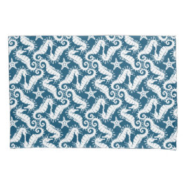 Vit och blå upprepande motif | Seahorse Mönster