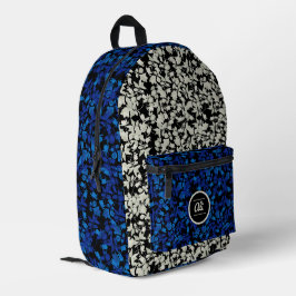 Vit och blåa blommor svart bakgrund