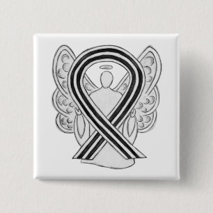 Vit - och Black Angel Awareness Ribbon Anpassnings Knapp