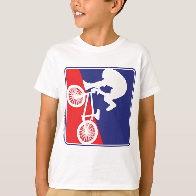 Vit och blått för BMX-biker röd Tee Shirt (Framsida)