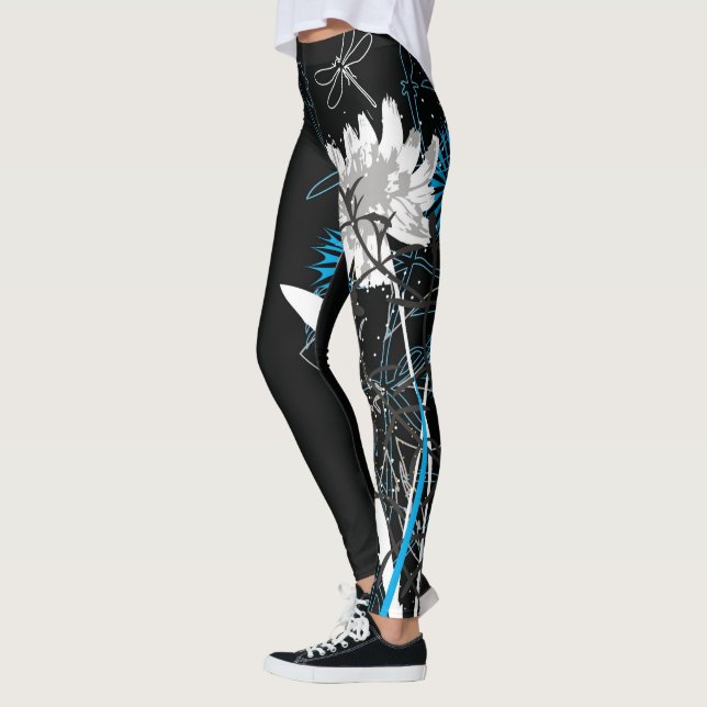 Vit- och blåttblommigtLeggins Leggings (Vänster)
