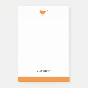 Vit och Bright Orange Bird w/ Gräns, Namn Post-it Block