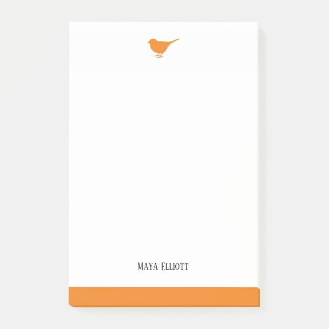 Vit och Bright Orange Bird w/ Gräns, Namn Post-it Block (Framsida)