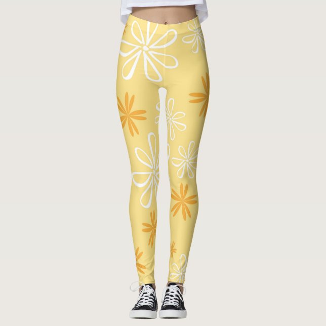 vit och brun blomsterformad kastkudde leggings (Framsida)