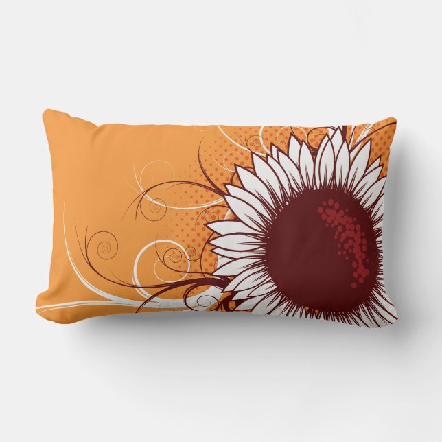 Vit och Burgundy blomma på orangen Lumbarkudde (Framsida)