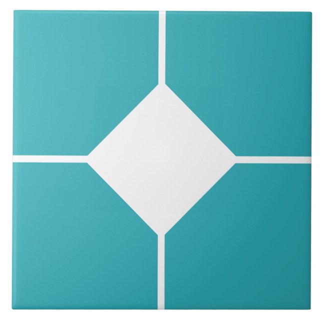 Vit och cyanblå diamantkorsplatta kakelplatta (Framsidan)