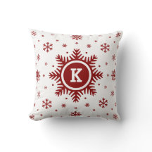Vit och den röda Monogramhelgdagsnowflaken kudder