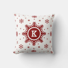 Vit och den röda Monogramhelgdagsnowflaken kudder Kudde