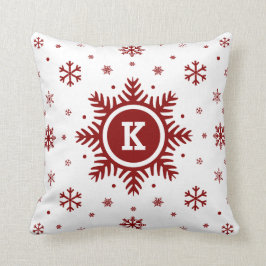 Vit och den röda Monogramhelgdagsnowflaken kudder Kudde