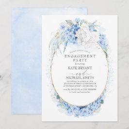 Vit och Dusty Blue Blommigt Förlovningsfest Inbjudningar