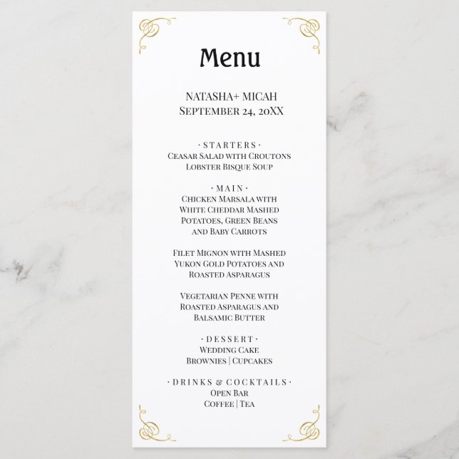 Vit och Faux Guld Simple Elegant Menu Meny (Framsida)
