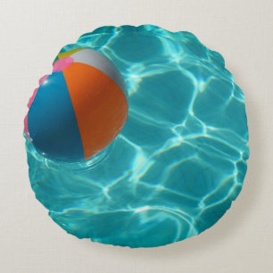 Vit och flerfärgad strand boll rund kudde