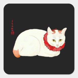Vit och Ginger japansk katt Fyrkantigt Klistermärke