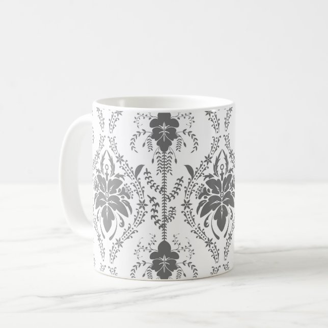 Vit och grå Damaskgenombrutet mönster Kaffemugg (Framsida vänster)