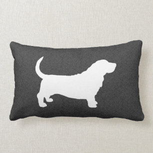 Vit och grå färg för BassethundSilhouette Lumbarkudde