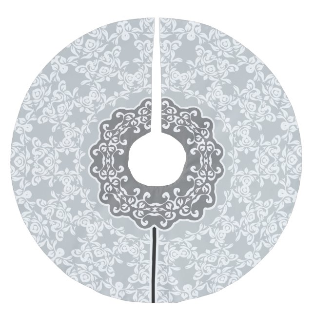 Vit och Grått Blommigt Julgransmatta Borstad Polyester (Framsidan)