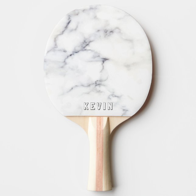 Vit och grått faux marble anpassningsbar monogram pingisracket (Framsidan)