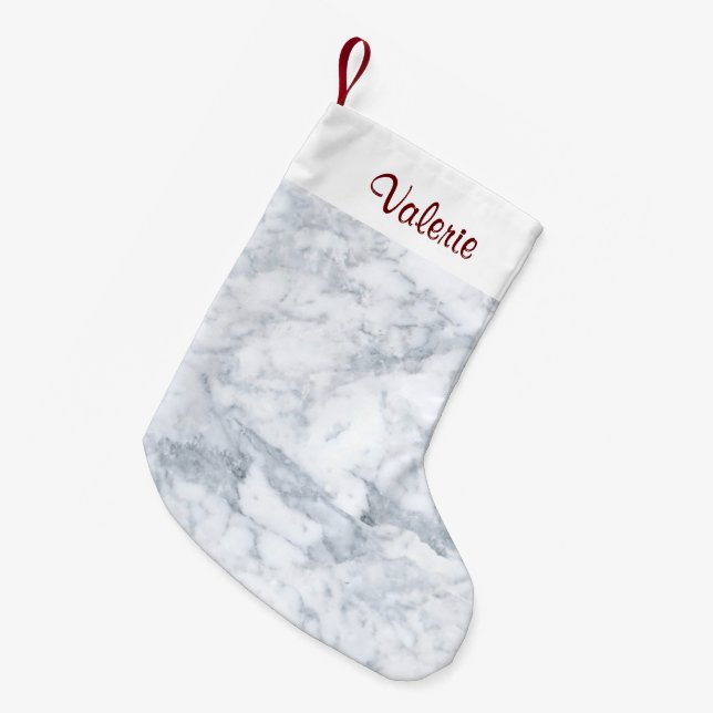 Vit och Grått Marble Liten Julstrumpa (Framsidan (Hängande))