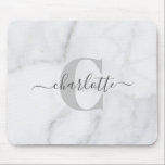 Vit och Grått Marble Personlig Monogram Namn Musmatta<br><div class="desc">Vit och Grått Marble Personlig Monogram Namn Mouse Pad</div>