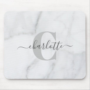 Vit och Grått Marble Personlig Monogram Namn Musmatta