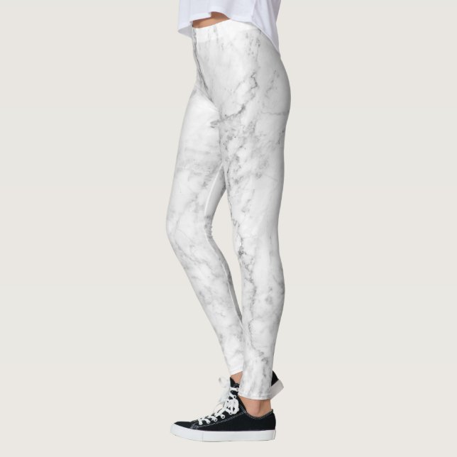 Vit- och Grått Marble Stone Design Leggings (Vänster)