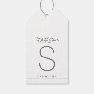 Vit och Grått Personlig Monogram Initial Namn Presentetikett