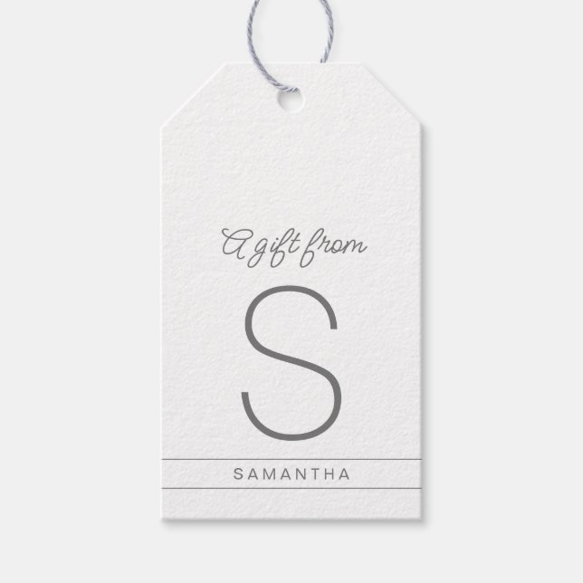 Vit och Grått Personlig Monogram Initial Namn Presentetikett (Framsidan)