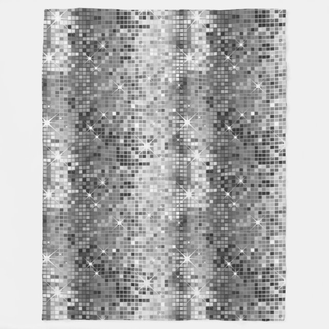 Vit och Grått Retro Disco-Boll Glitter 2 Fleecefilt (Framsidan)