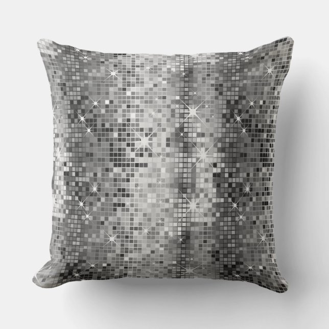 Vit och Grått Retro Disco-Boll Glitter 2 Kudde (Framsida)