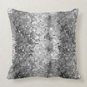 Vit och Grått Retro Disco-Boll Glitter 2 Kudde