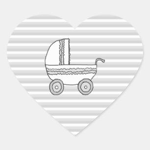 Vit- och gråttbabyPram. Hjärtformat Klistermärke
