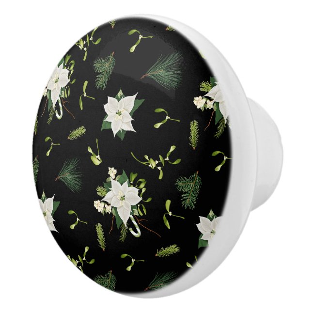 Vit och grön blomsterillustration på svart knopp (Höger)