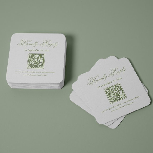 Vit och grön bröllops-RSVP Qr-kod Tilläggskort (Skapare uppladdad)