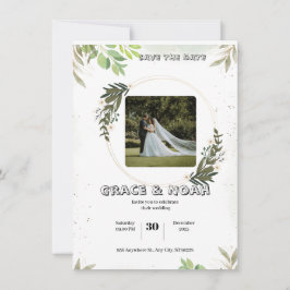 Vit och Grön Illustrativ Blommig Akvarell Ons Inbjudningar