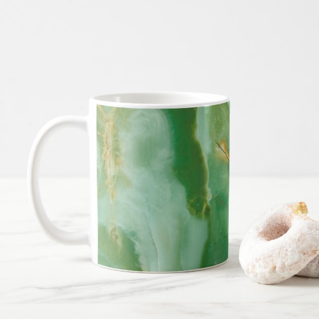 Vit och grön stentextur kaffemugg (Med munk)