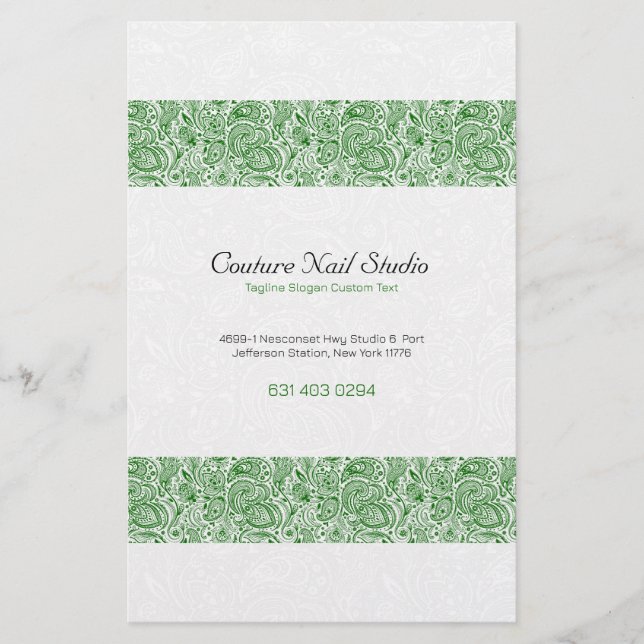 Vit och grön vintage paisley flygblad (Framsidan)