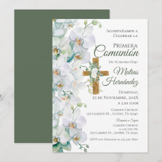 Vit och grönska blomster första kommunion inbjudningar