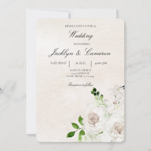 Vit och grönt Blommigt Bröllop beige Inbjudningar